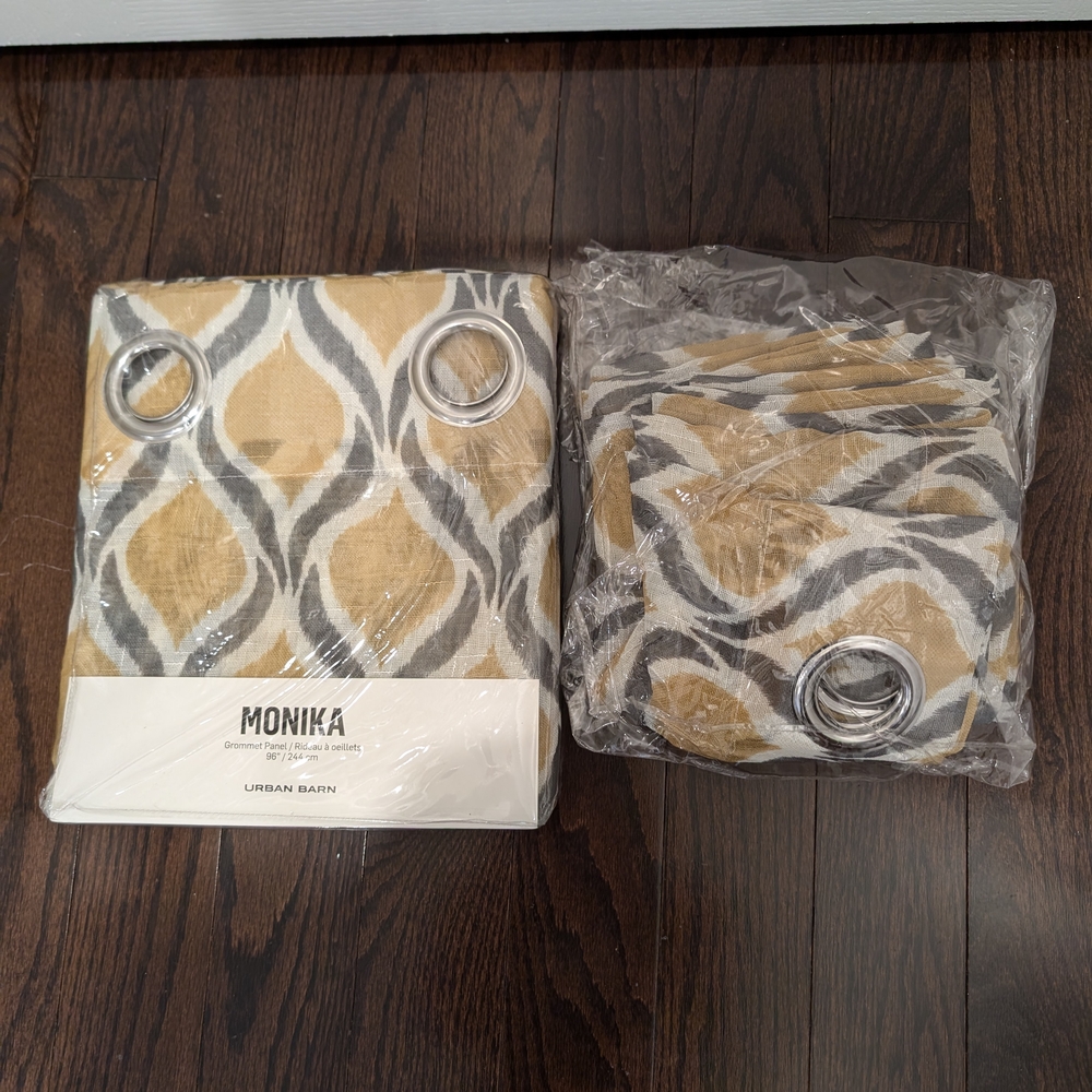 Urban Barn Monika Dijon and Gray Grommet Curtains / 2 Panels New Never Used